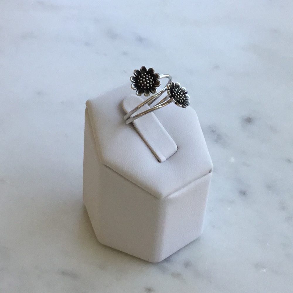 Clearance $22, Sterling Silver Adjustable Double Sunflower Ring - Picture 6 of 16